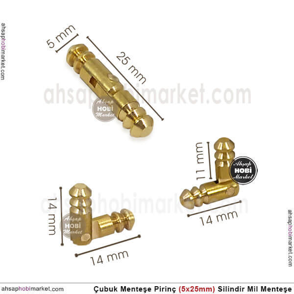 Çubuk Menteşe Pirinç 5x25mm Silindir Mil Menteşe - 2