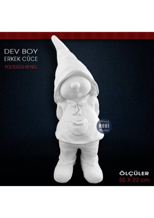 Cüce Erkek Heykeli Büyük Boy (42x20 cm) Ham Polyester - 1