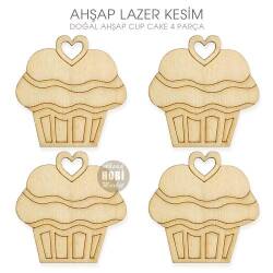 Cup Cake Figürlü Süsler (4 Parça) Doğal Ahşap Lazer Kesim - Tual Hobi Craft İst