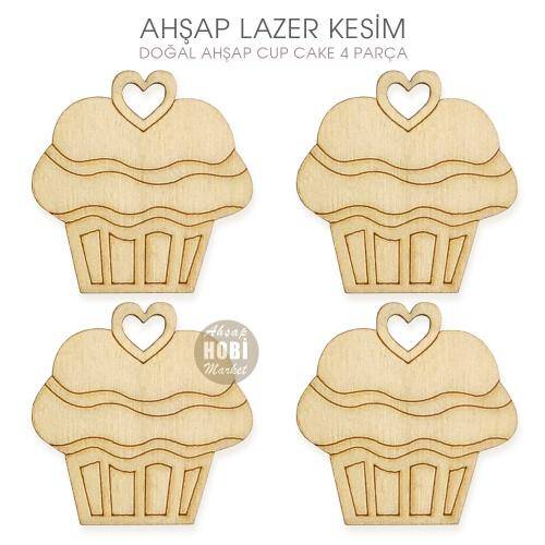 Cup Cake Figürlü Süsler (4 Parça) Doğal Ahşap Lazer Kesim - 1