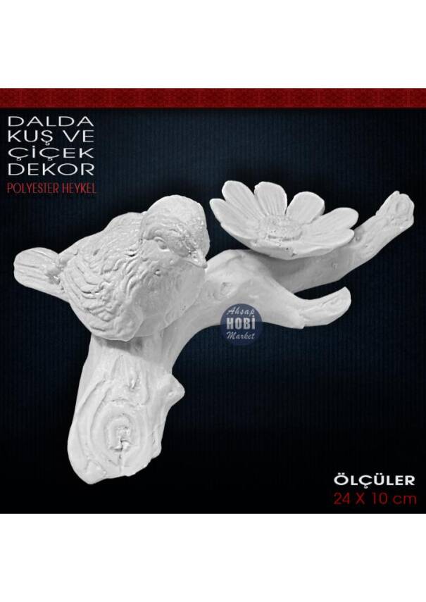 Daldaki Kuş ve Çiçek Dekor Biblo (24x10 cm) Ham Polyester - 1