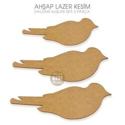 Daldaki Kuşlar 3'lü Kuş Figürleri Seti Lazer Kesim Ahşap - Tual Hobi Sanat