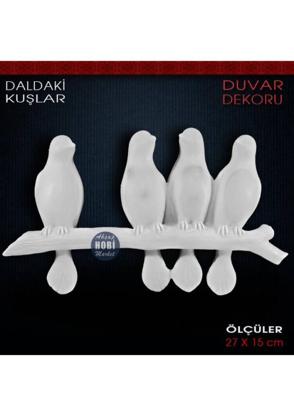 Daldaki Kuşlar Duvar Dekoru (27x15 cm) Ham Polyester - 1
