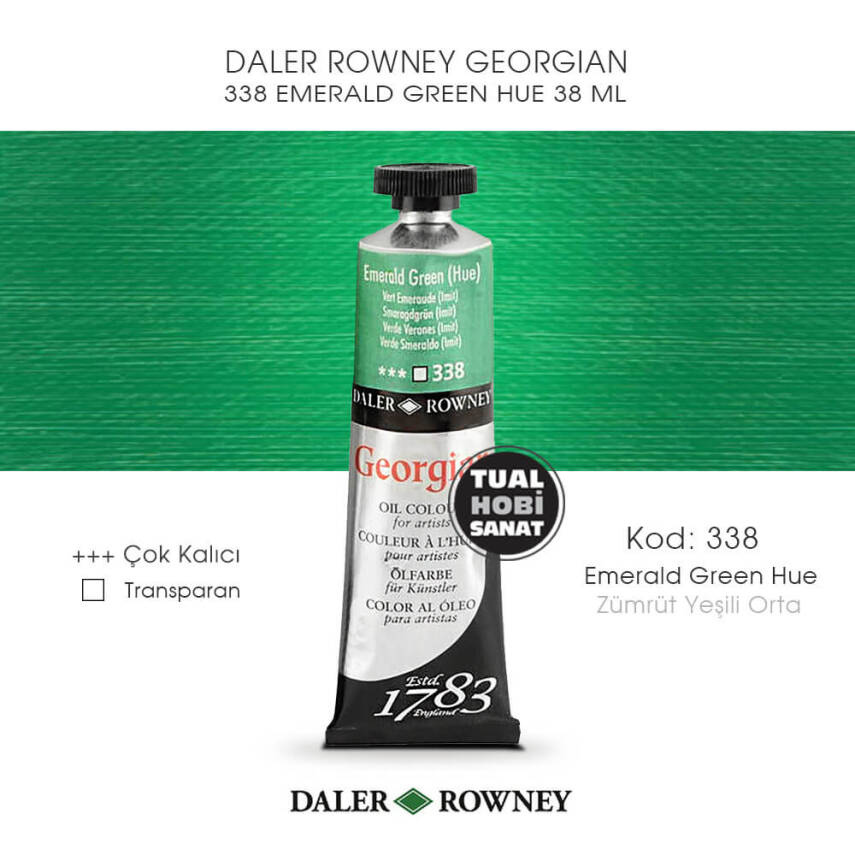 Daler Rowney Georgian 338 Emerald Green Hue (Zümrüt Yeşili Orta) 38 ml - 1