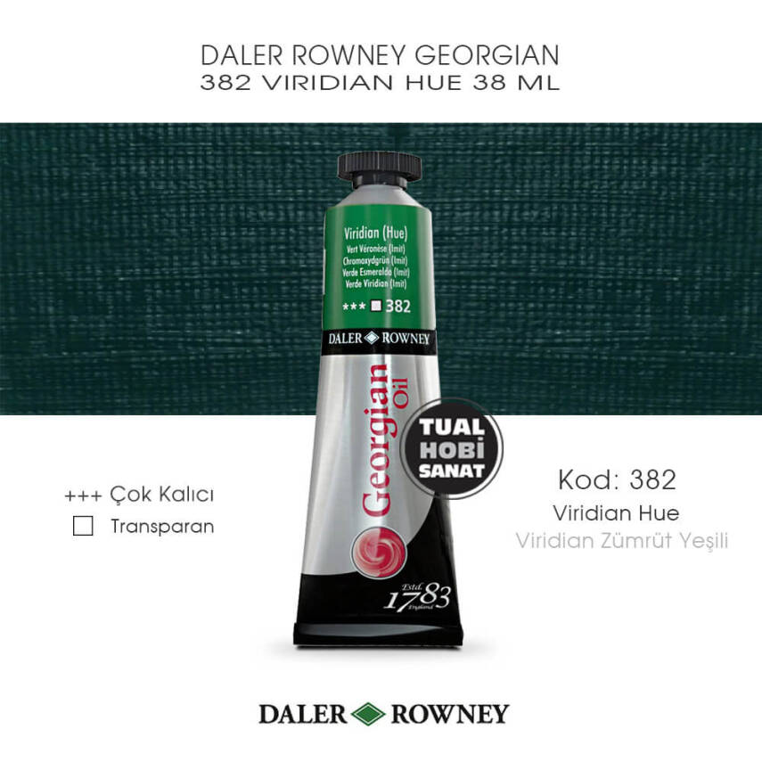 Daler Rowney Georgian 382 Viridian Green Hue (Viridian Zümrüt Yeşili) 38 ml - 1