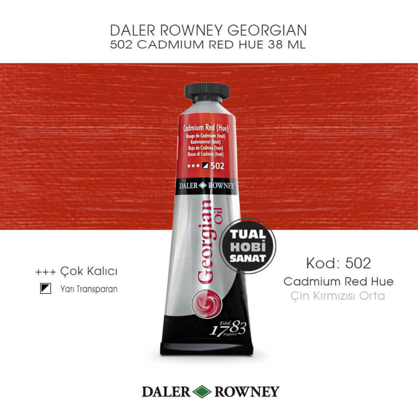 Daler Rowney Georgian 502 Cadmium Red Hue (Kadmiyum Kırmızı Orta) 38 ml - 1