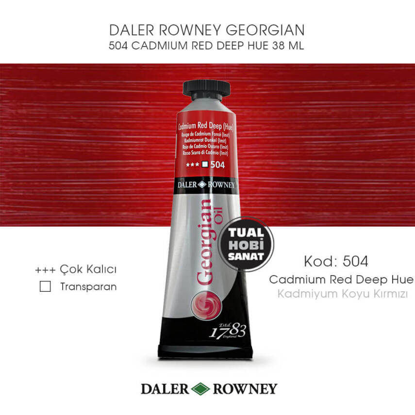 Daler Rowney Georgian 504 Cadmium Red Deep Hue (Kadmiyum Koyu Kırmızı) 38 ml - 1