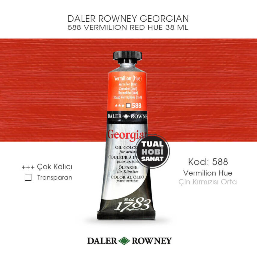 Daler Rowney Georgian 588 Vermilion Red Hue (Çin Kırmızısı Orta) 38 ml - 1