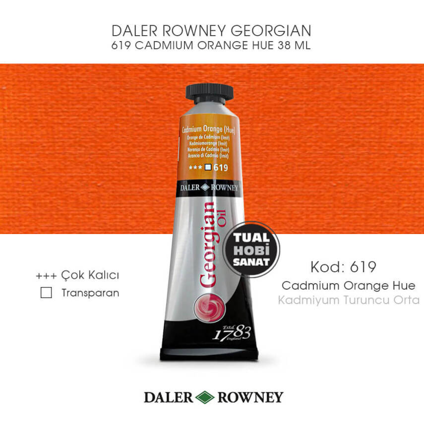 Daler Rowney Georgian 619 Cadmium Orange Hue (Kadmiyum Turuncu Orta) 38 ml - 1