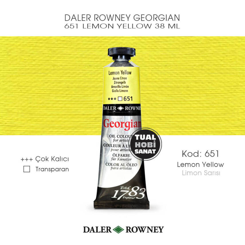 Daler Rowney Georgian 651 Lemon Yellow (Limon Sarısı) 38 ml - 1