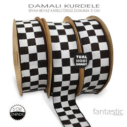 Damalı Siyah Beyaz Dokuma Kurdele (Genişlik 3 cm) 1 Metre - Tual Hobi Sanat