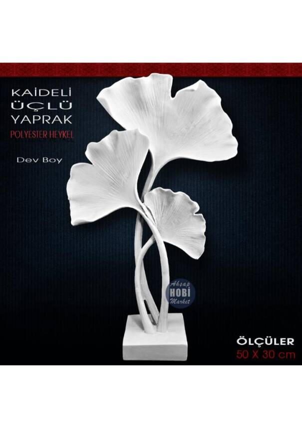 Dekoratif 3'Lü Yaprak Heykeli Dev Boy (50x30 cm) Ham Polyester - 1