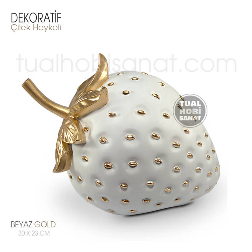 Dekoratif Çilek Heykeli Polyester (30x23 cm) Beyaz Gold - 1