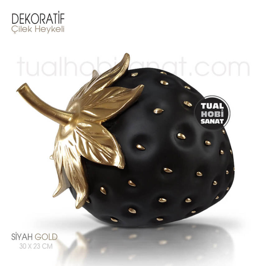 Dekoratif Çilek Heykeli Polyester (30x23 cm) Siyah Gold - 1