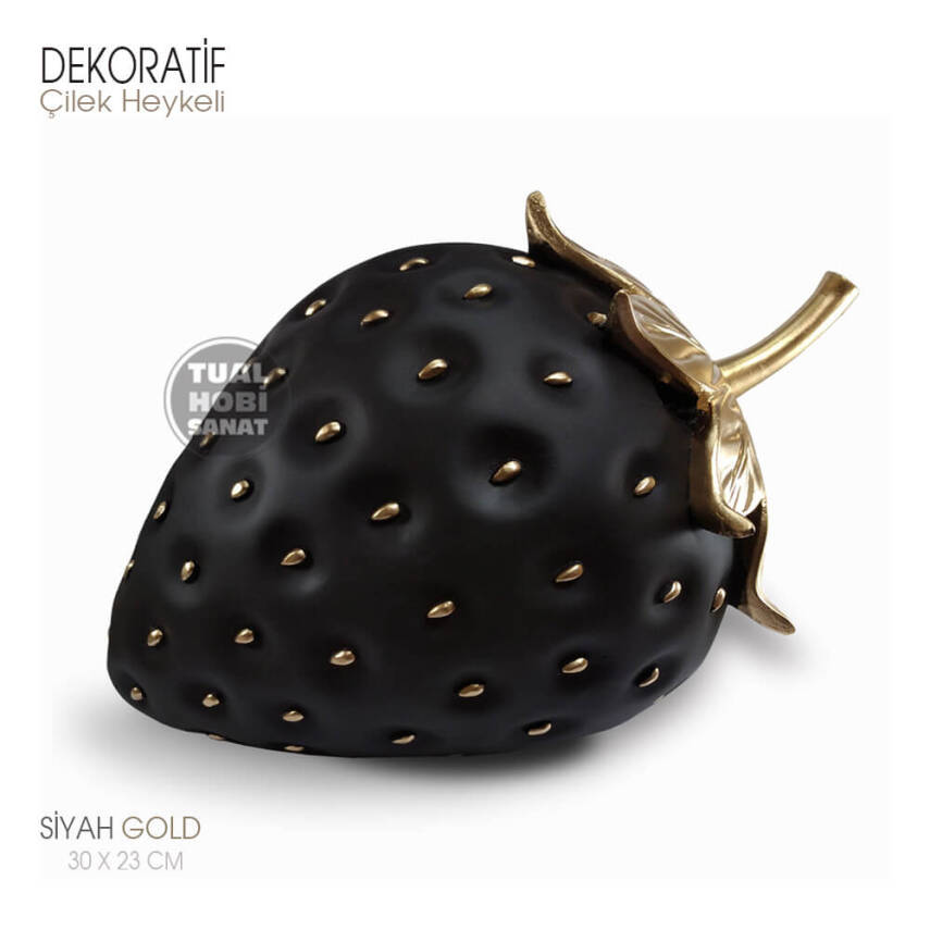 Dekoratif Çilek Heykeli Polyester (30x23 cm) Siyah Gold - 2