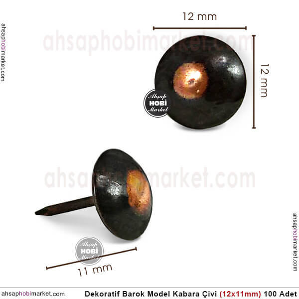 Dekoratif Kabara Çivi Düz Barok Model 100 Adet (12x11mm) - 2