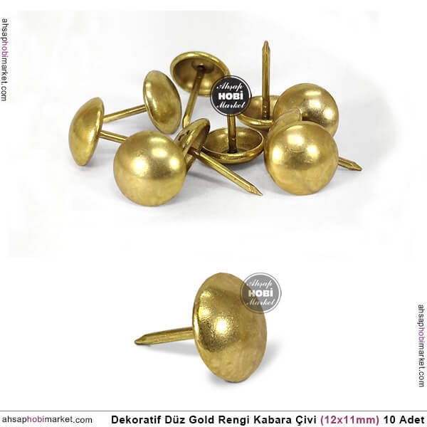 Dekoratif Kabara Çivi Düz Model 10 Adet (12x11 mm) Parlak Gold - 1
