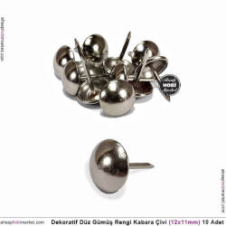 Dekoratif Kabara Çivi Düz Model 10 Adet (12x11 mm) Parlak Gümüş - Tual Hobi Sanat