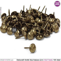 Dekoratif Kabara Çivi Düz Model 100 Adet (12x11 mm) Antik - Tual Hobi Sanat