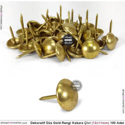 Dekoratif Kabara Çivi Düz Model 100 Adet (12x11 mm) Parlak Gold - Tual Hobi Sanat