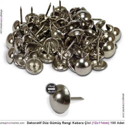 Dekoratif Kabara Çivi Düz Model 100 Adet (12x11 mm) Parlak Gümüş - Tual Hobi Sanat