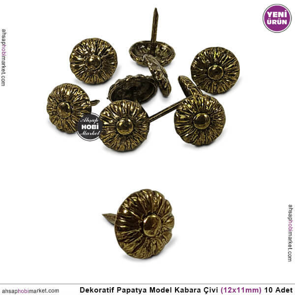 Dekoratif Kabara Çivi Papatya Model 10 Adet (12x11 mm) Antik Altın - 1