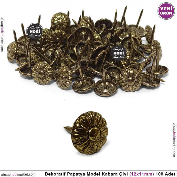 Dekoratif Kabara Çivi Papatya Model 100 Adet (12x11 mm) Antik Altın - 1