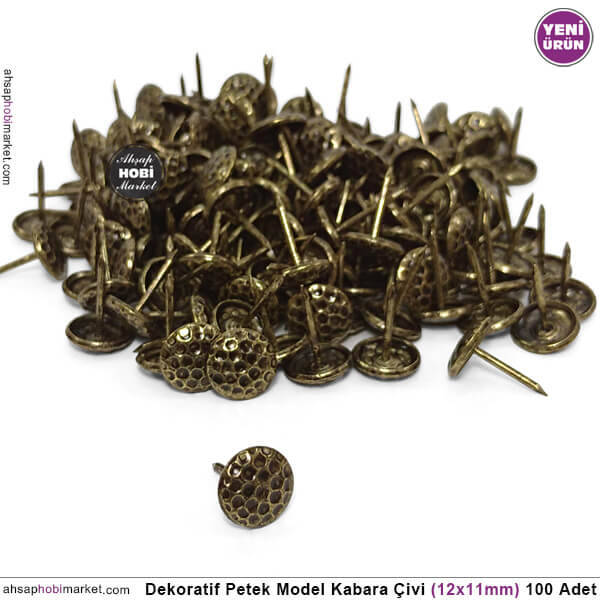 Dekoratif Kabara Çivi Petek Model 100 Adet (12x11 mm) Antik Altın - 1