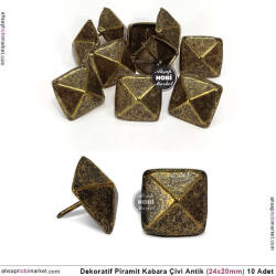 Dekoratif Piramit Kabara Çivi 10 Adet (24x20 mm) Antik Altın - Tual Hobi Sanat