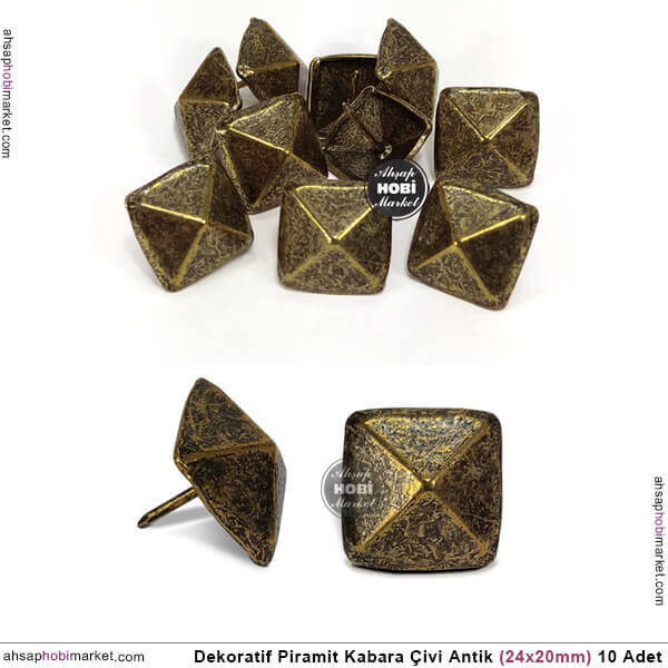 Dekoratif Piramit Kabara Çivi 10 Adet (24x20 mm) Antik Altın - 1