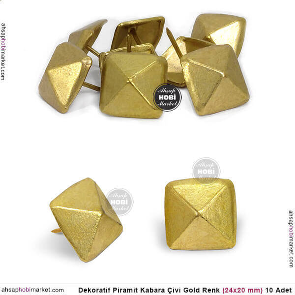 Dekoratif Piramit Kabara Çivi 10 Adet (24x20 mm) Gold - 1