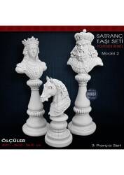 Dekoratif Satranç Taşı Heykel Seti (3 Parça) Model 2 - Tual Hobi Sanat