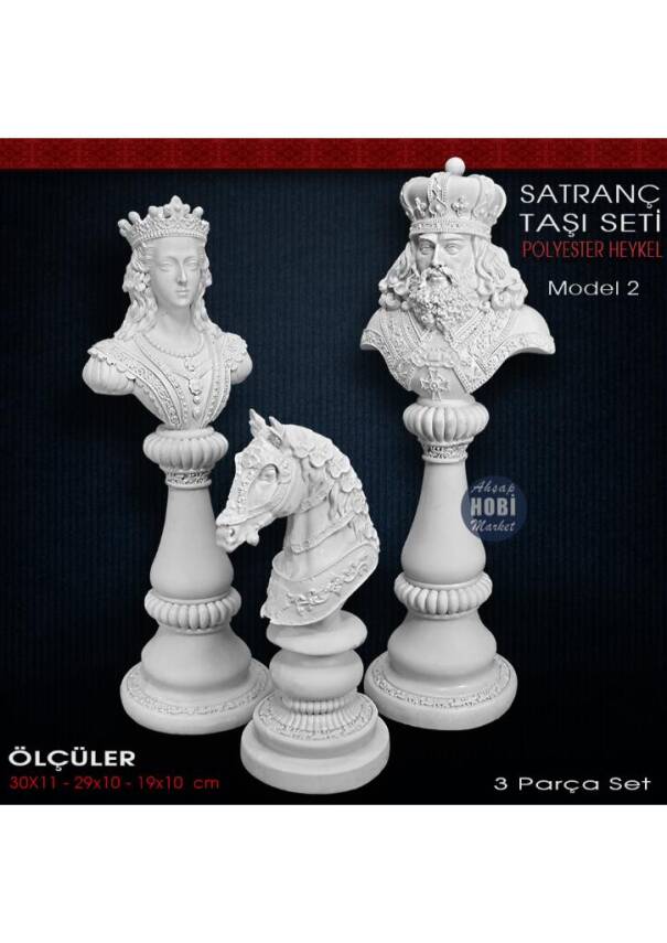 Dekoratif Satranç Taşı Heykel Seti (3 Parça) Model 2 - 1