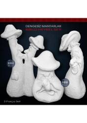 Dengesiz Mantarlar Heykel Seti (3 Parça) Ham Polyester - Tual Hobi Sanat