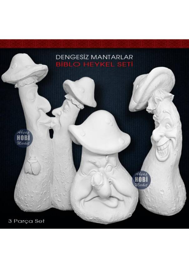 Dengesiz Mantarlar Heykel Seti (3 Parça) Ham Polyester - 1