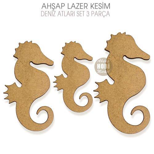 Deniz Atı Figürleri Seti (3 Parça) Ahşap Lazer Kesim - 1