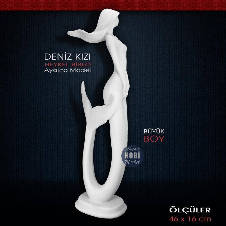 Deniz Kızı Heykeli Ayakta Büyük (46x16 cm) Ham Polyester - 2