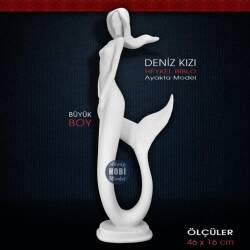 Deniz Kızı Heykeli Ayakta Büyük (46x16 cm) Ham Polyester - Tual Hobi Sanat