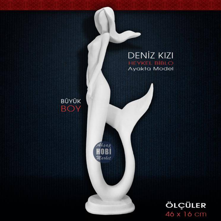 Deniz Kızı Heykeli Ayakta Büyük (46x16 cm) Ham Polyester - 1