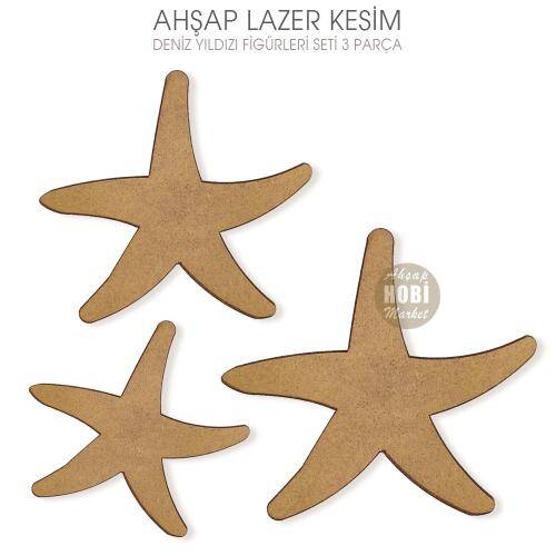 Deniz Yıldızı Figürleri Seti (3 Parça) Ahşap Lazer Kesim - 1