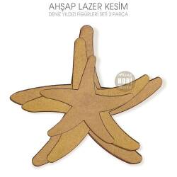 Deniz Yıldızı Figürleri Seti (3 Parça) Ahşap Lazer Kesim - Tual Hobi Sanat (1)