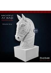 Desenli Motifli At Başı Heykeli (32x17 cm) Ham Polyester - Tual Hobi Sanat
