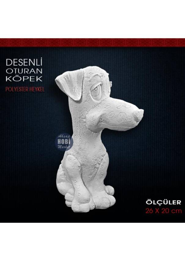 Desenli Oturan Köpek Biblo (26x20 cm) Ham Polyester - 2