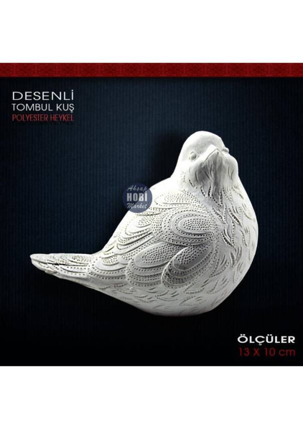 Desenli Tombul Kuş Biblo (13x10 cm) Ham Polyester - 1