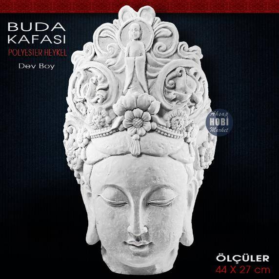 Dev Buda Kafası Heykeli (44x27 cm) Ham Polyester - 1