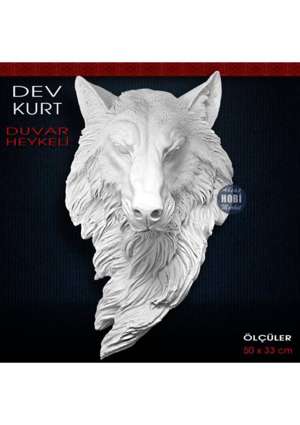 Dev Kurt Duvar Heykeli (50x33 cm) Ham Polyester - 1