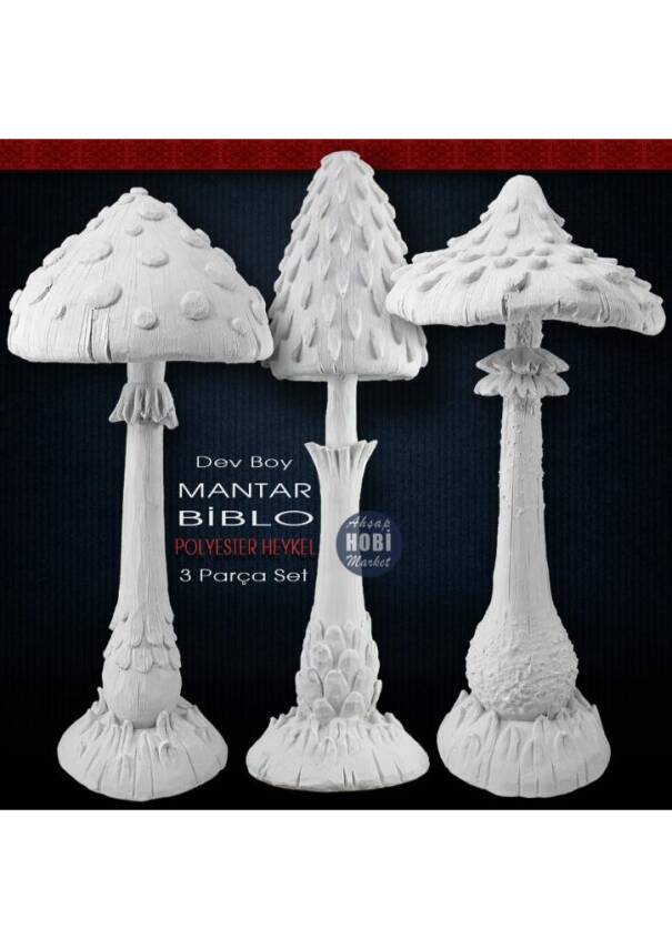 Dev Mantar Biblo Heykel Seti (3 Parça) Ham Polyester - 1
