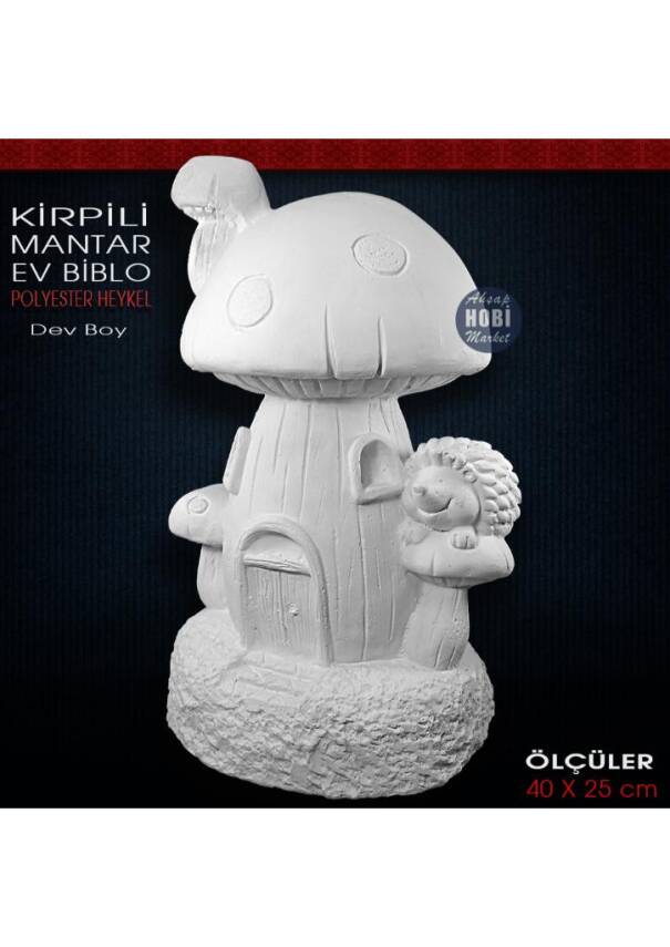 Dev Mantar Ev Heykeli Kirpi Figürlü (40x25 cm) Ham Polyester - 1