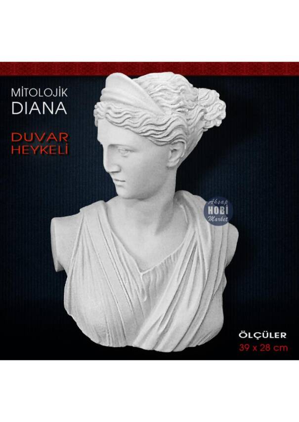 Diana Büstü Antik Duvar Heykeli (39x28 cm) Ham Polyester - 1