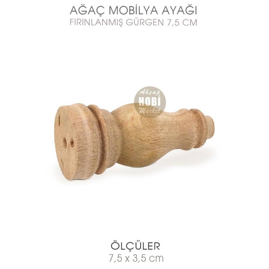 Doğal Ağaç Torna Mobilya ve Sandık Ayağı (7,5x3,5 cm) - 2